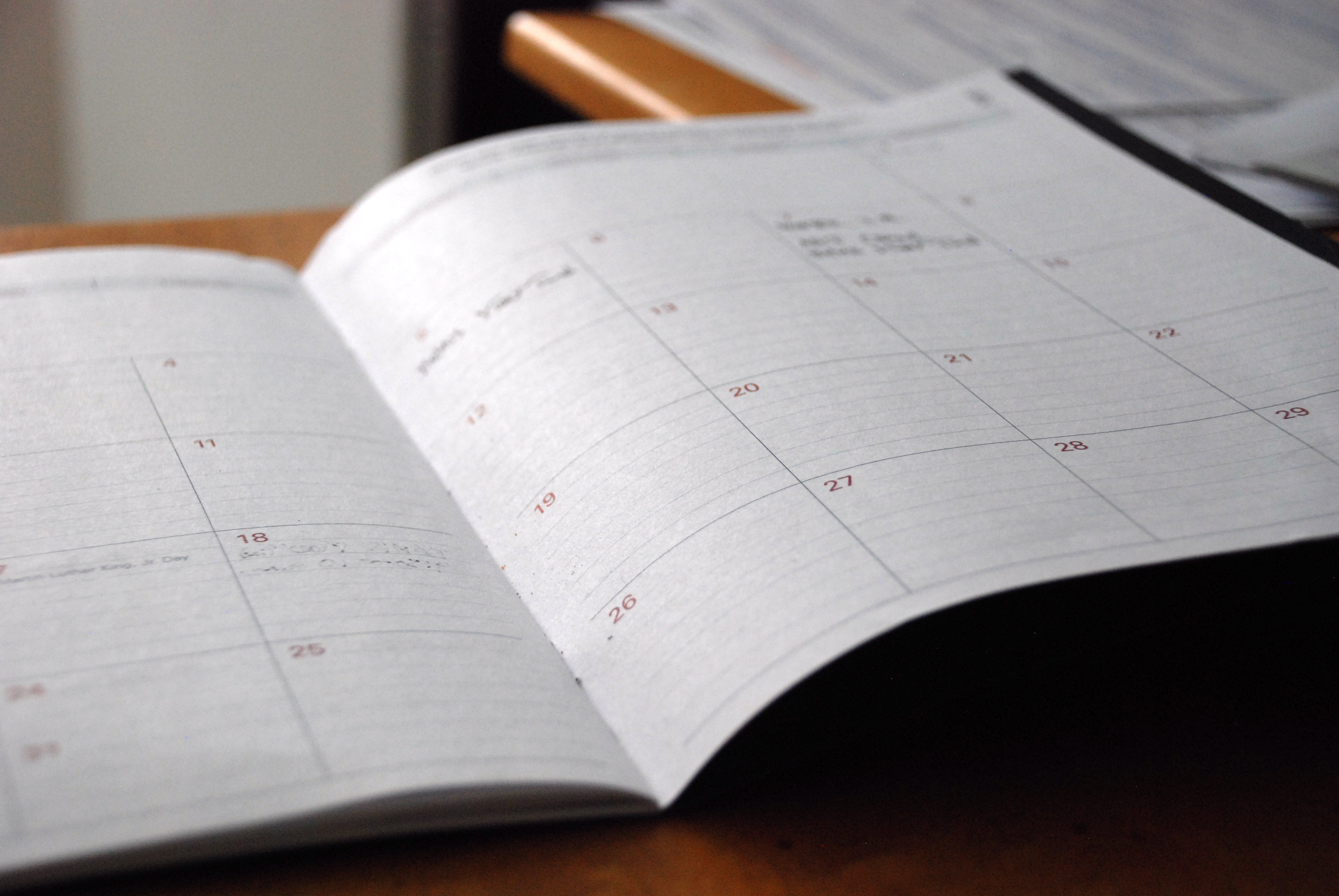 Monthly content calendar and planning notes for a marketing schedule